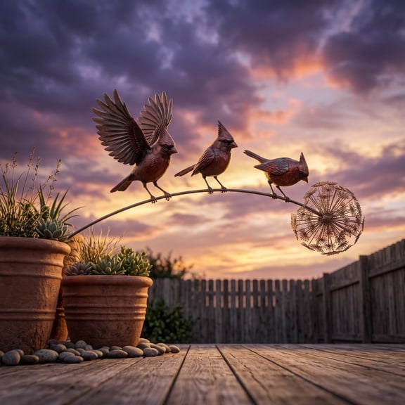 Homellea Red Cardinal Metal Garden Stake, 15.75 Inch Flat 2D Bird Yard Art, Three Bird Design with Garden Spike, Metal Outdoor Plant Pot Accent for Garden, Yard, Patio, Porch and Lawn