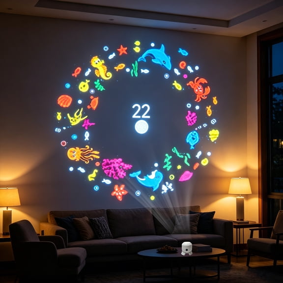 Homellea Rotating LED Projector Night Light Style B, Rechargeable 3 Theme Disc Projection Lamp for Bedroom, Party, Holiday Decor, Ceiling and Wall Display, Seasonal Home Decoration