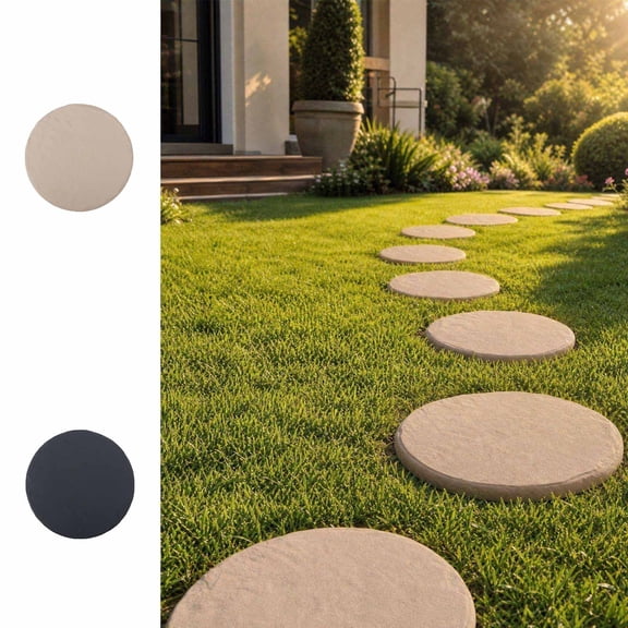 Homellea Round Plastic Garden Stepping Stone, Imitation Stone Pathway Paver with Stake-Down Design for Lawn, Yard, Flower Bed, Backyard Trail, Garden Border and Landscape Walkway Decor