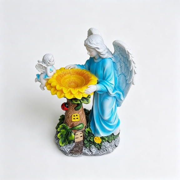 Homellea Solar Angel Garden Statue with Bird Bath, Angel Outdoor Decor with Color Changing Light Garden Figurine, Waterproof Outdoor Statue for Sculpture Lawn Ornament, Patio Backyard