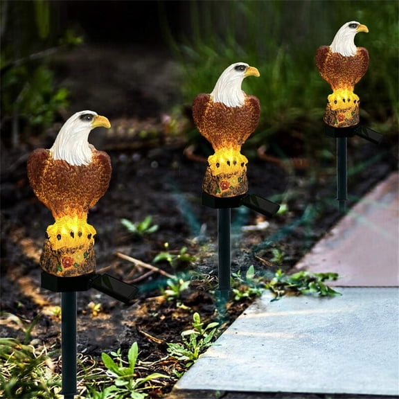 Homellea Solar Bald Eagle Garden Stake Light, Resin Eagle Statue with Warm LED Glow for Yard, Lawn, Patio, Pathway, Garden, Independence Day, Memorial Day and Patriotic Decor