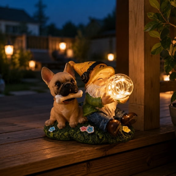 Homellea Solar Dog Garden Statue, Resin Outdoor Decorative Lamp with Planter Accent and Warm LED Glow for Patio, Porch, Yard, Lawn and Flower Bed Decor, Patio, Porch, Flower Bed and Garden Decor