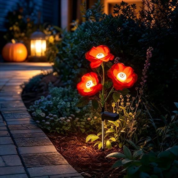Homellea Solar Red Rose Eyeball Garden Stake Light, 26.38 Inch Halloween LED Decoration with 3 Spooky Flowers for Yard, Lawn, Pathway, Flower Bed, Patio and Graveyard Scene Display