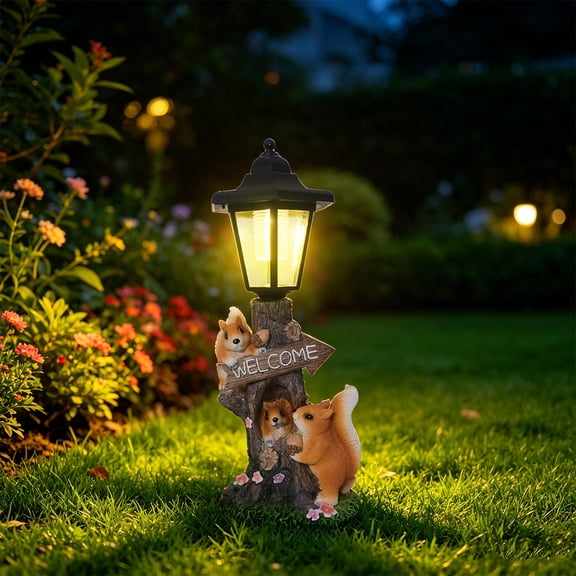 Homellea Solar Squirrel Garden Statue Light, Resin Welcome Tree Lantern with Warm LED Outdoor Yard Decor for Patio, Lawn, Porch, Pathway, Flower Bed, Backyard and Garden Decoration