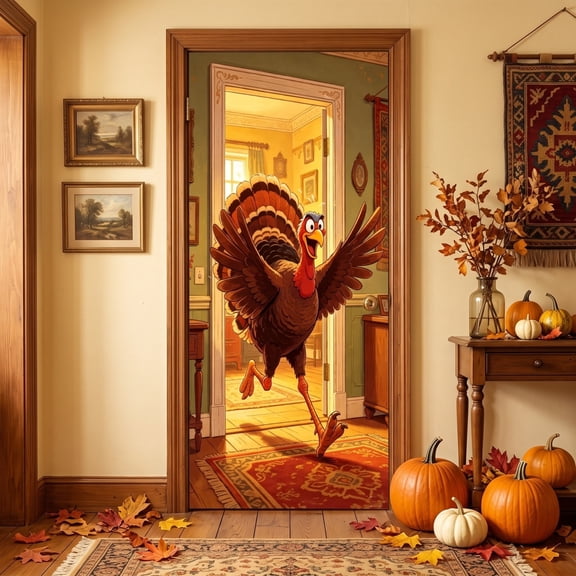 Homellea Thanksgiving Door Cover, 35 X 72 Inch Fabric Photo Backdrop With Autumn Harvest Print For Front Door, Wall, Porch, Entryway, Party Backdrop And Holiday Decor, Home Use, Daily Use