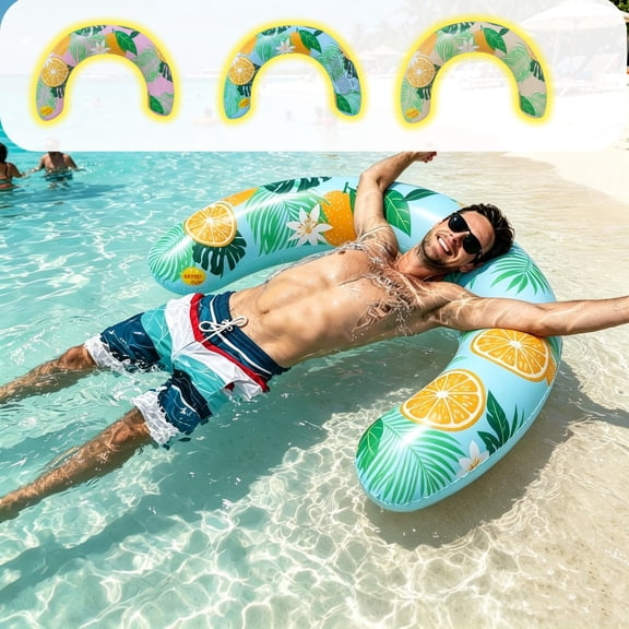 Homellea Tropical Fruit Inflatable Pool Float, 29.53 Inch C Shaped PVC Swim Ring with Orange Leaf Print for Pool, Lake, Beach, Resort, Patio, Backyard and Summer Water Party Decor