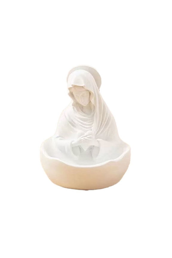 Virgin Mary Rosary Holder, 4.92 Inch White Resin Our Lady of Grace Statue with Jewelry Dish for Rosary Beads, Rings, Necklaces, Prayer Table, Nightstand and Catholic Gift