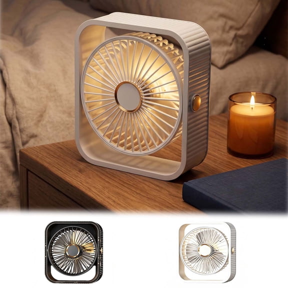 Homellea White Rechargeable Desk Fan, Portable Square Personal Fan with LED Night Light and Adjustable Stand for Office, Bedroom, Dorm, Vanity, Table and Summer Travel