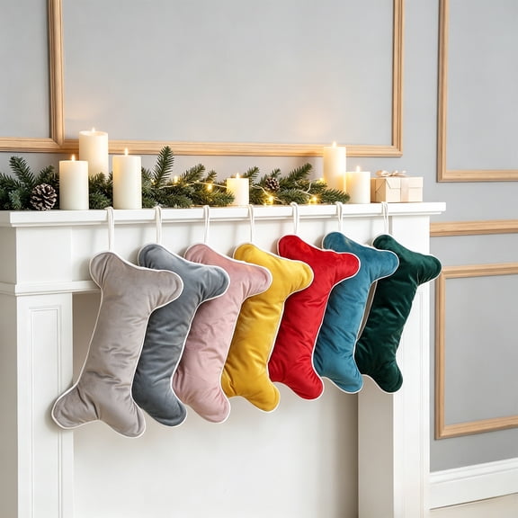 Homellea Yellow Dog Bone Christmas Stocking, 15.75 Inch Fleece Holiday Gift Sock with Paw Accent for Fireplace, Mantel, Wall, Tree, Pet Gift Display and Christmas Decor