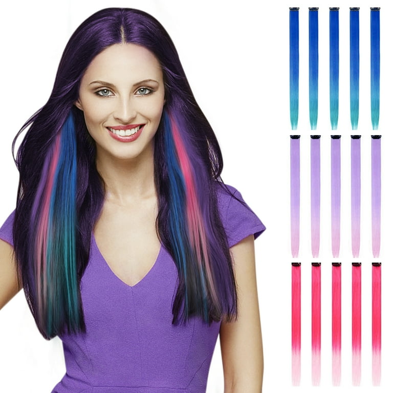 Homelove 15 Pcs Colored Hair Extensions Multi Colors Straight Hair Extensions Clip in Synthetic Party Highlights Halloween Cosplay Christmas New Year Gift for Women Kids Girls 3 Color Walmart