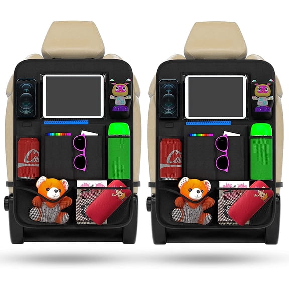 Homelove (2 Pack) Car Seat Organizer, Backseat Car Organizer with Touchable Tablet Holder and 9 Storage Pockets, Kick Mats Car Organizer Back Seat for Toys Water Bottle Books Pens