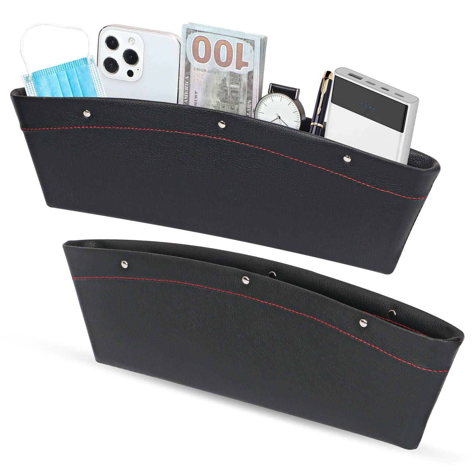Carevas Car Seat Gap Organizer Seat Gap Filler Storage Box Between Front  Seat Premium PU Leather Console Catcher Universal Pocket 