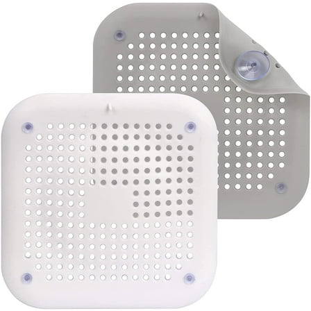 Homelove Drain Hair Catcher, Silicone Shower Drain Hair Catcher Cover with Detachable Suction Cups Drain Hair Strainers Stopper for Bathroom Shower Bathtub Kitchen Sink, 5.7 inch (2 Pack, Grey+White)