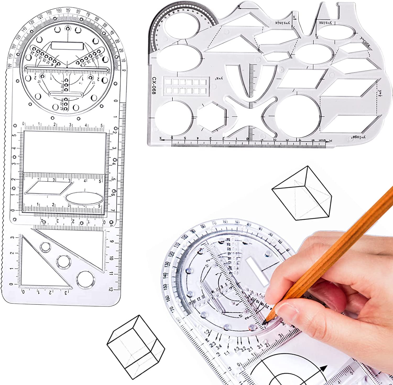 2 Pack Multifunctional Geometric Ruler, Newly Upgraded Rotatable