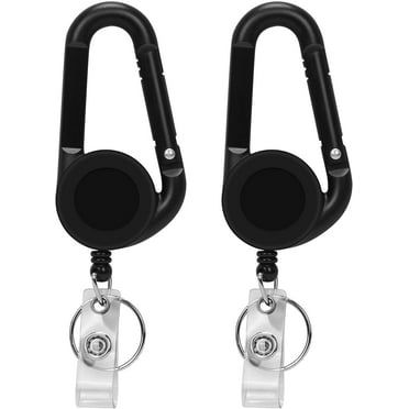 Homelove Retractable Badge Reels 2 Pack Plastic ID Badge Holder with [Carabiner Belt Clip] [Key Ring] 22.2 inches Reinforced Wire Cord for ID Card Holders and Keys Black