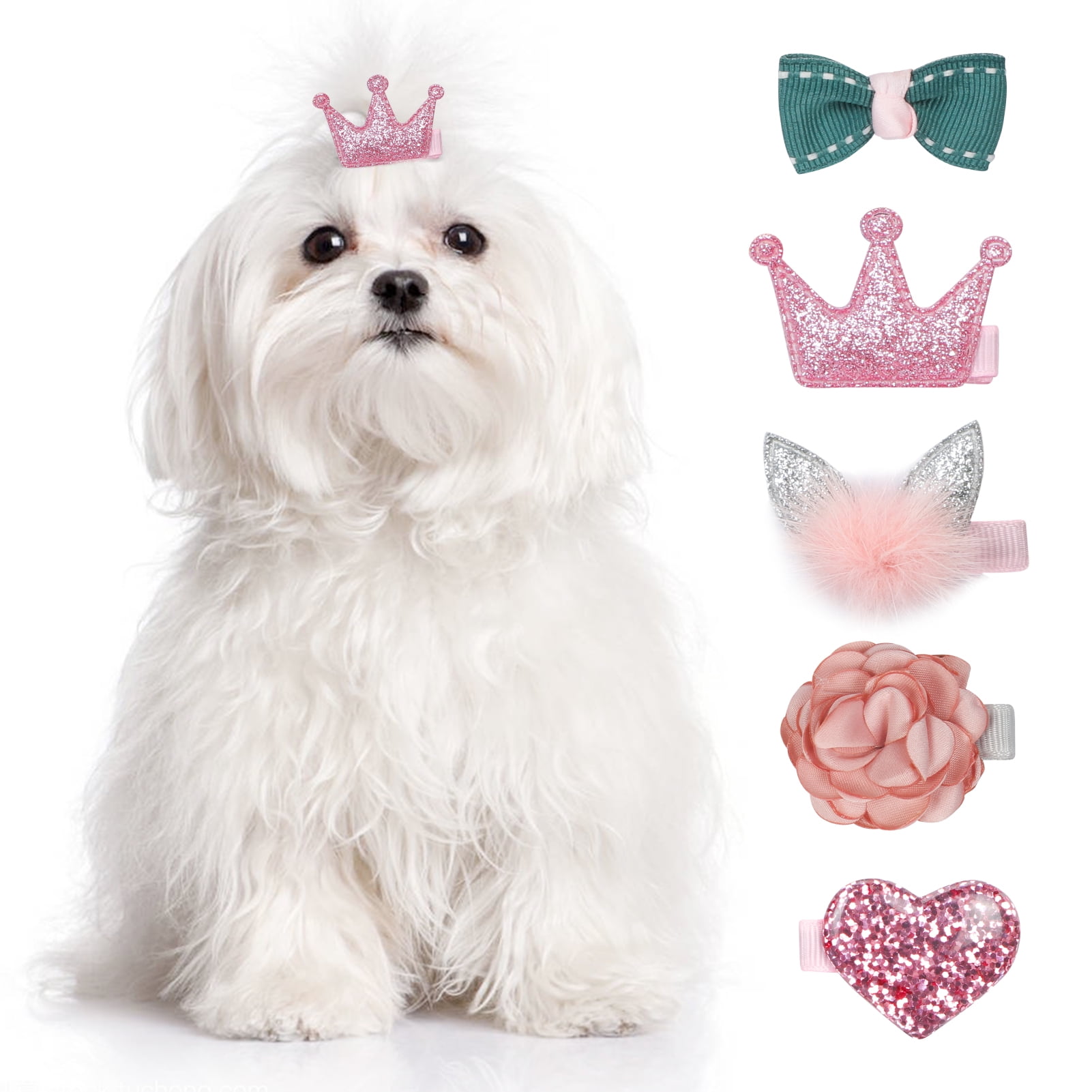 Homelove Small Dog Hair Clips 5 Pcs Cat Dog Hair Bows Girls Puppies Hair Barrettes Cute Bow