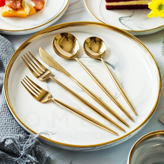 Homelux Theory 18/10 Stainless Steel Flatware, 2 Gold Utensils Set, 5pc/Set