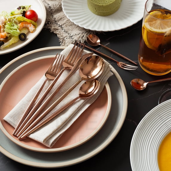 Homelux Theory 18/10 Stainless Steel Flatware, 4 Rose Gold Set, 5pc/Set
