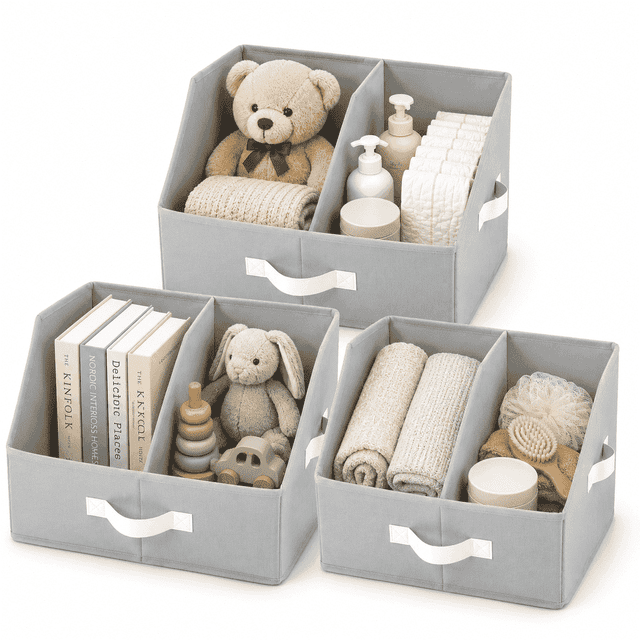 Homelux Theory 3 Pack Small Closet Storage Bins with Adjustable Divider ...