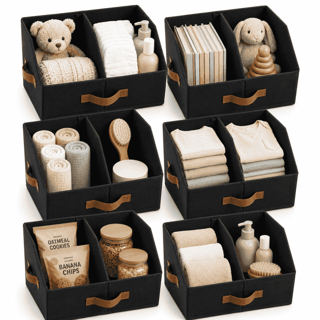 Homelux Theory 6 Pack Small Closet Storage Bins with Adjustable Divider ...