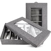 Homelux Theory Silverware Organizer with Lid, Hard Shell China Storage Container for Flatware, 5 Adjustable Compartments, Stackable Dark Gray