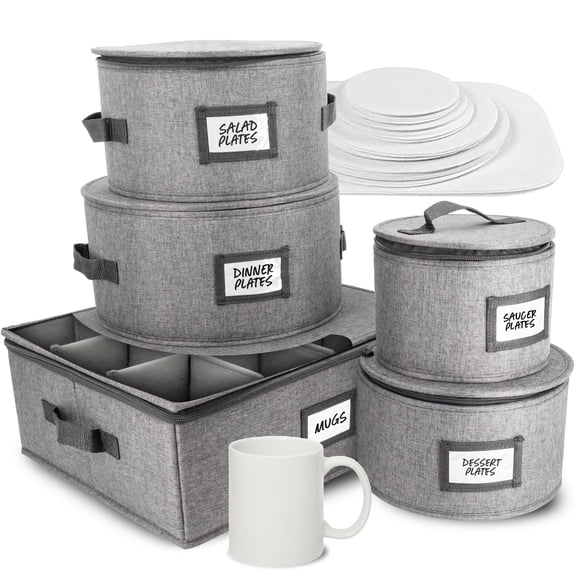 Homelux Theory China Storage Containers, Mug and Dinnerware Storage, 5pc