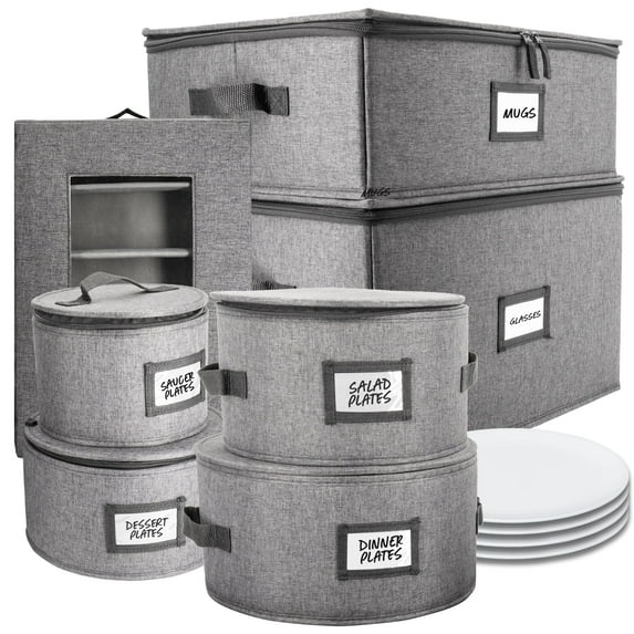 Homelux Theory China Storage Containers, Mug and Dinnerware Storage, 7pc