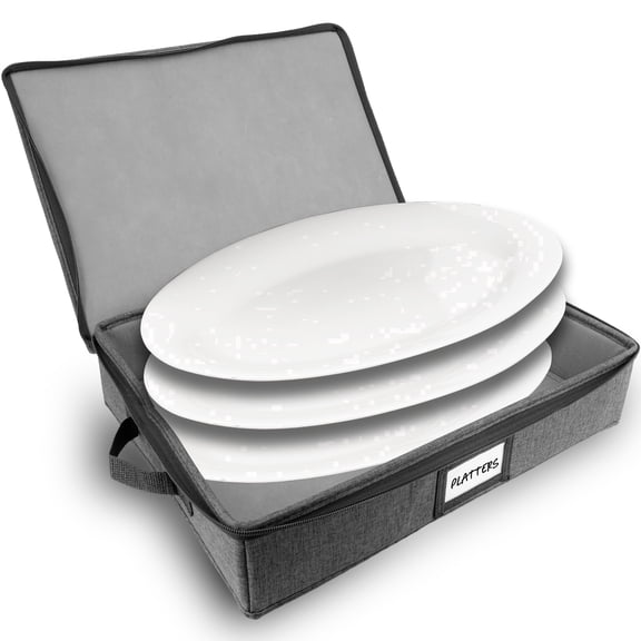 Platter Storage with Lid, Hard Shell China Storage Containers, Heavy Duty Dinnerware Storage Box with 5 Felt Pads and Thick Surface for Dishes and Dinner Plate, Move Out Essentials (Dark gray)
