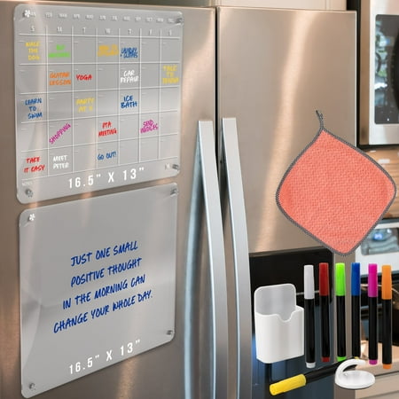 Homelux Theory Magnetic Clear Dry Erase Board, Blank and Monthly Calendar