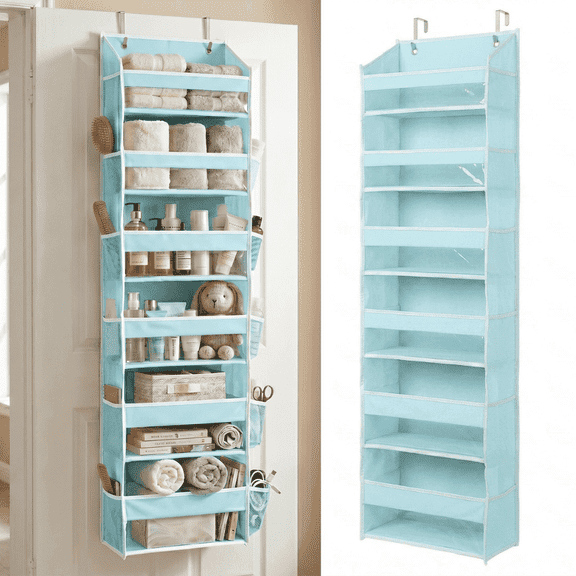 HOMELUX THEORY 1 PC Heavy Duty Over the Door Organizer 55x14x6.7, 6 Large Front & 12 Side Pockets, Hanging Storage Closet Door Organizer for Bedroom, Bathroom and Baby Nursery Storage (Baby Blue)