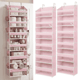 thumbnail image 1 of HOMELUX THEORY 2 PC Heavy Duty Over the Door Organizer 55x14x6.7, 6 Large Front & 12 Side Pockets, Hanging Storage Closet Door Organizer for Bedroom, Bathroom and Baby Nursery Storage (Baby Pink), 1 of 10