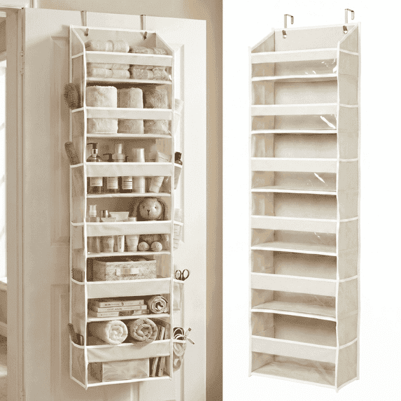 Homelux Theory Over the Door Organizer, 6 Large Front Pockets and 12 Mesh Side Pockets, 50 lb Heavy Duty Hanging Door Storage for Closet, Bathroom, Bedroom, Nursery, Ivory