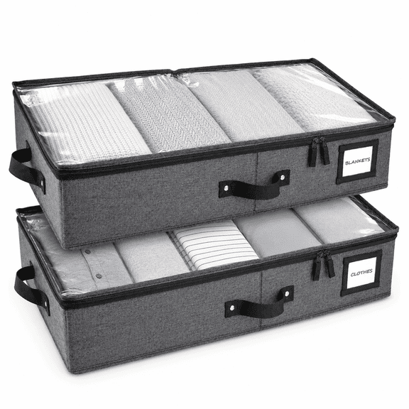 HOMELUX THEORY 2pc Under Bed Storage Containers, Bedroom Under the Bed Drawer Storage Organizer with Bins and Lids, Large Underbed Clothes Storage Box Ideal for Blanket, Fabric, & Shoes (Dark Gray)