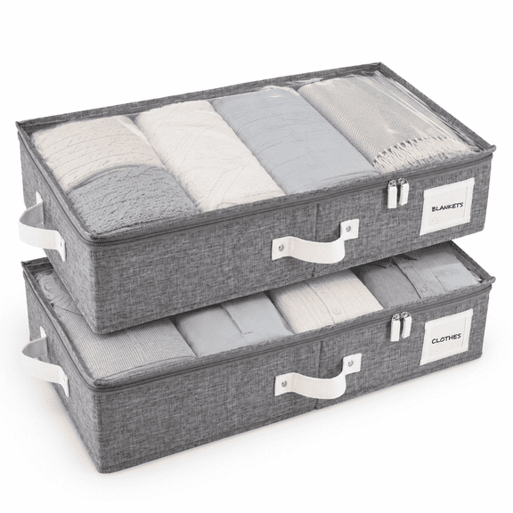 HOMELUX THEORY 2pc Under Bed Storage Containers, Bedroom Under the Bed Drawer Storage Organizer with Bins and Lids, Large Underbed Clothes Storage Box Ideal for Blanket, Fabric, & Shoes (LightGray)