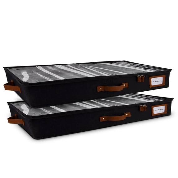 HOMELUX THEORY 2pc Low Profile Under Bed Storage Containers, Thin Under Couch Storage Organizer with Bins & Lids, Underbed Storage Box Ideal for Seasonal Clothes, Blankets, Fabric & Shoes (Black)