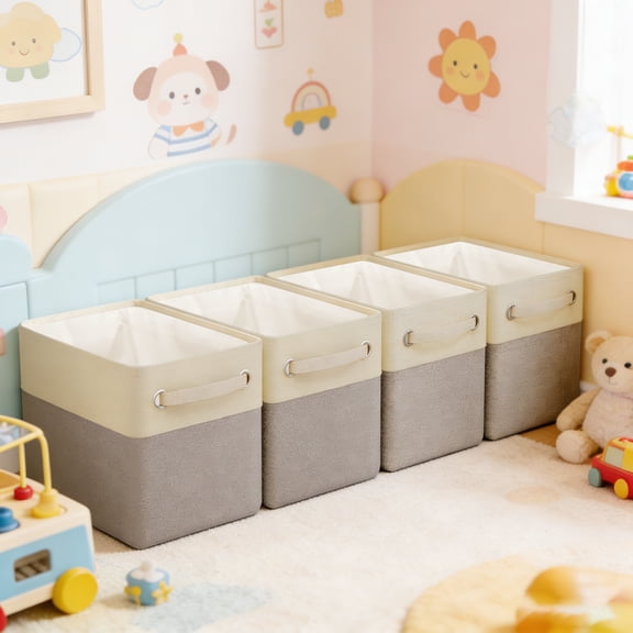 Homely-Hub 4-Pack Fabric Storage Bins for Shelves, 12"x8"x8" Collapsible Cube Organizers with Handles, Gray Closet Storage Baskets for Home Organization