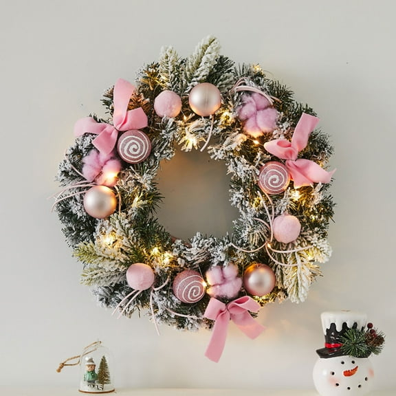 HomelyJoy 14 Inch Outdoor Christmas Wreath for Front Door, Candy Cane & Pom-Pom Holiday Door Wreath, Durable All-Weather Frosted Pine Design for Windproof Home Decor