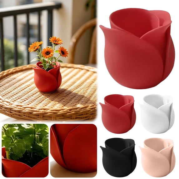 HomelyJoy 3D Printed Rose Flower Pot, Red Petal Shaped Decorative Planter, Cute Small Succulent Cactus Herb Pot for Home Windowsill Desk Decor, 2.24x2.16 in