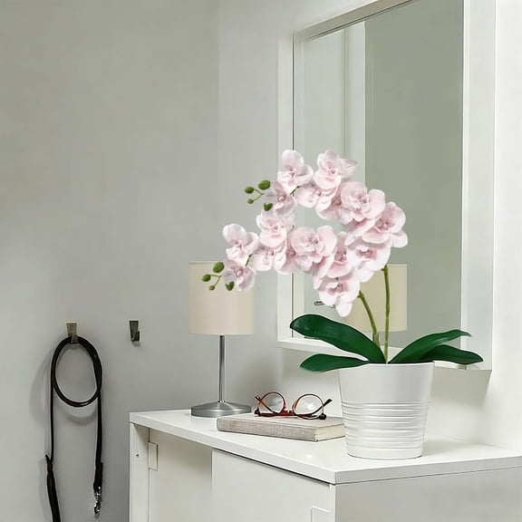 HomelyJoy Artificial Orchid Flower 1 Stem 9 Heads White Phalaenopsis Faux Orchid for Living Room Entryway Desktop Decor Real Touch 27.17 in