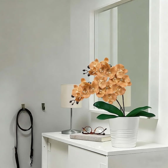 HomelyJoy Artificial Orchid Flower 1 Stem 9 Heads White Phalaenopsis Faux Orchid for Living Room Entryway Desktop Decor Real Touch 27.17 in
