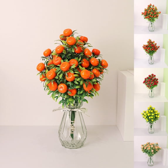 HomelyJoy Artificial Persimmon Tree, Lifelike Potted Plant for Farmhouse Kitchen Table Centerpiece, Realistic Home Decor, 13.4 x 6.3 in