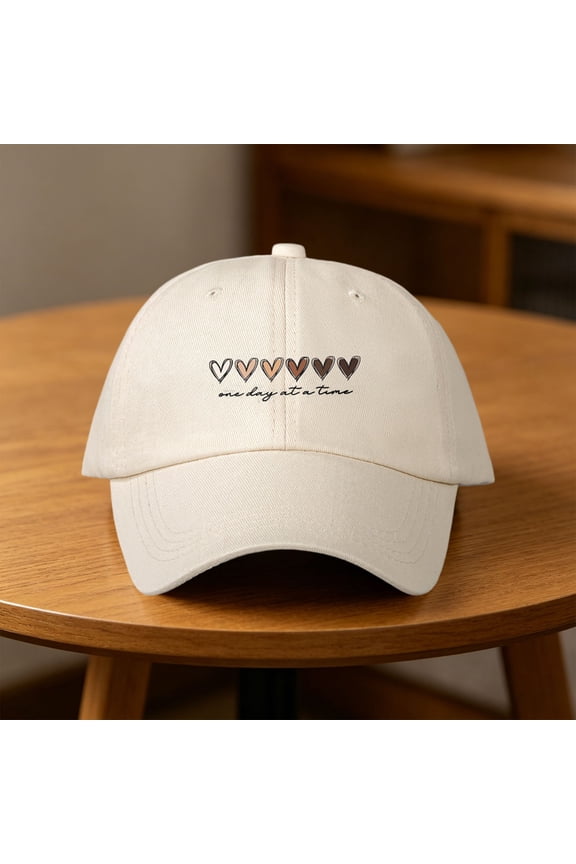 Beige Womens Baseball Cap, Adjustable Cotton Dad Hat with Heart Embroidery, Trendy Sun Protection Sport Hat for Running and Daily Wear