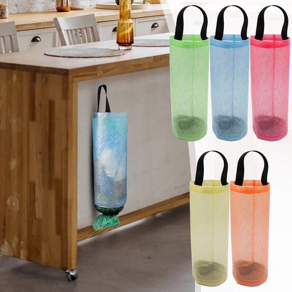 HomelyJoy Blue Plastic Bag Holder Trash Bags Storage Dispenser, Mesh Hanging Grocery Bags Organizer 15x6.69 In, Recycling Garbage Folding Storage Bag, 1 Pack
