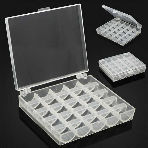 HomelyJoy Bobbin Storage Box 25 Compartments Translucent Plastic Sewing Machine Bobbin Case Organizer for Crafting Accessories