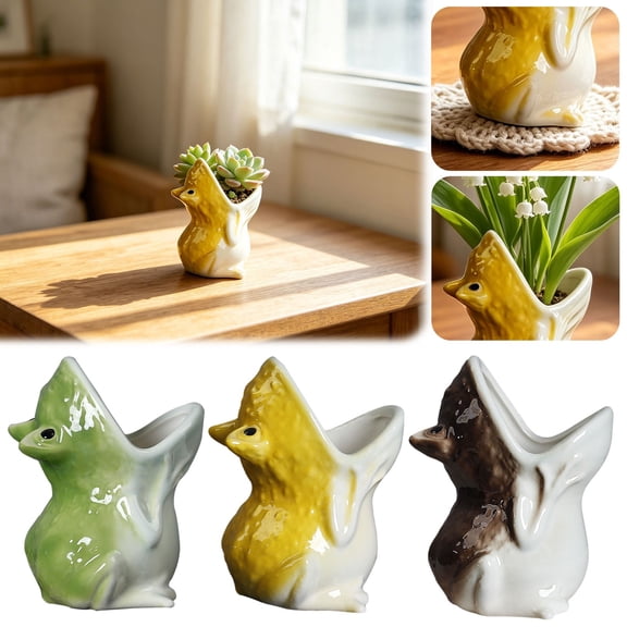HomelyJoy Brown Ceramic Frog Planter, Whimsical Animal Succulent Pot for Home Office Desktop, Decorative Indoor Plant Container