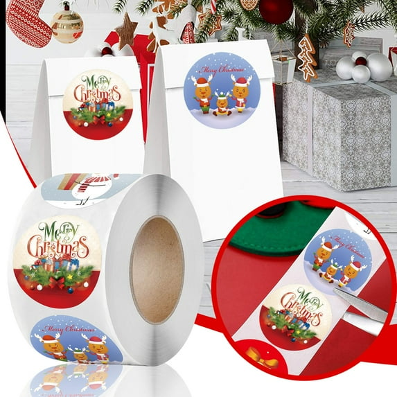 HomelyJoy Bulk 500-Pack Christmas Stickers Roll, 8 Unique Designs Winter Holiday Round Stickers for Gift Wrapping, Envelope Seals, Party Decorations & Scrapbooking (1 Inch)