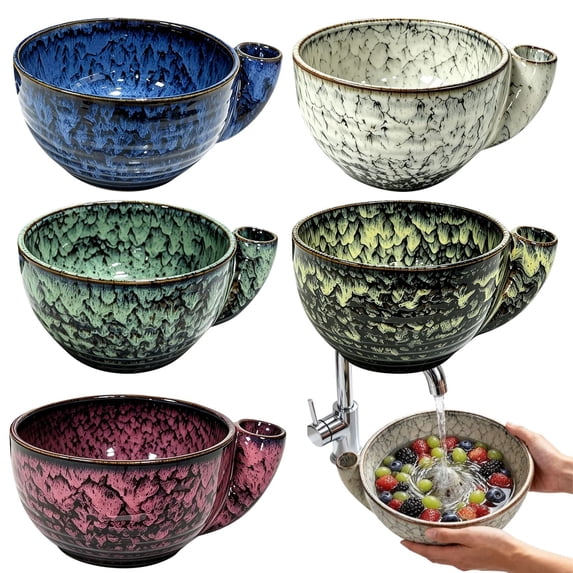 HomelyJoy Ceramic Berry Washing Bowl, Self Spinning Vortex Fruit Washer Strainer Bowl, Swirling Fruit Cleaning Strainer for Berries Vegetables and Storage, 1 pc