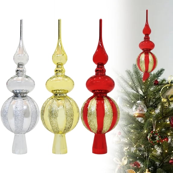 SeekLGT Christmas Tree Topper Gourd Finial, Electroplated Plastic Tree Top Decor, Shatterproof Holiday Tree Topper Ornament for Indoor Xmas Tree Home Party Decorations