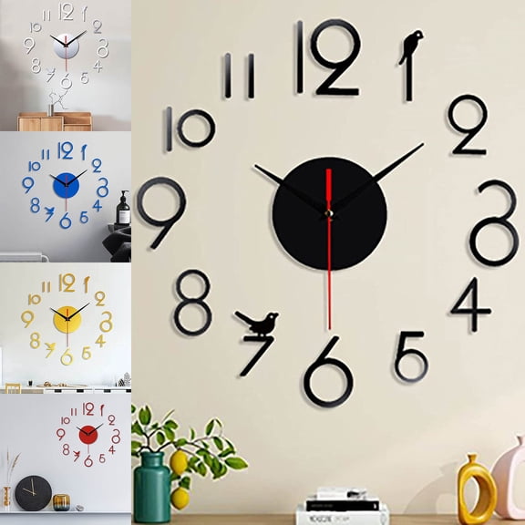 HomelyJoy DIY Wall Clock, Frameless Mute Clock 3D Mirror Surface Sticker Decorative Wall Clock for Home Office Living Room Decor, 19.65x19.65 In, 1 Pc