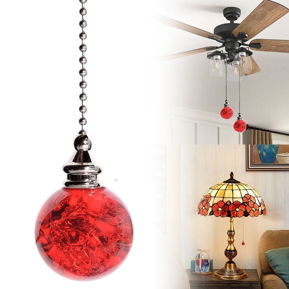 HomelyJoy Decorative Red Glass Orb Fan Pull, Luxurious Beaded Chain Extension for Ceiling Fans and Lighting Fixtures, 21 Inch Crystal Pendant Upgrade
